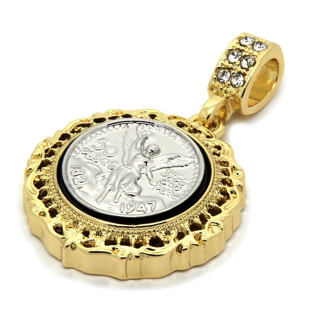 14k Gold Peso 24" Rope Chain + Pendant - Picture 4 of 5